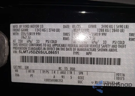 2025 Lincoln Corsair Grand Touring из США, поврежденный, VIN 5LMTJ5DZ6SUL08651